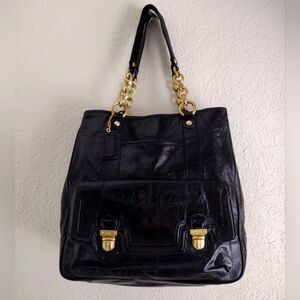 COACH Poppy Push lock Leather Shopper Tote Shoulder Bag